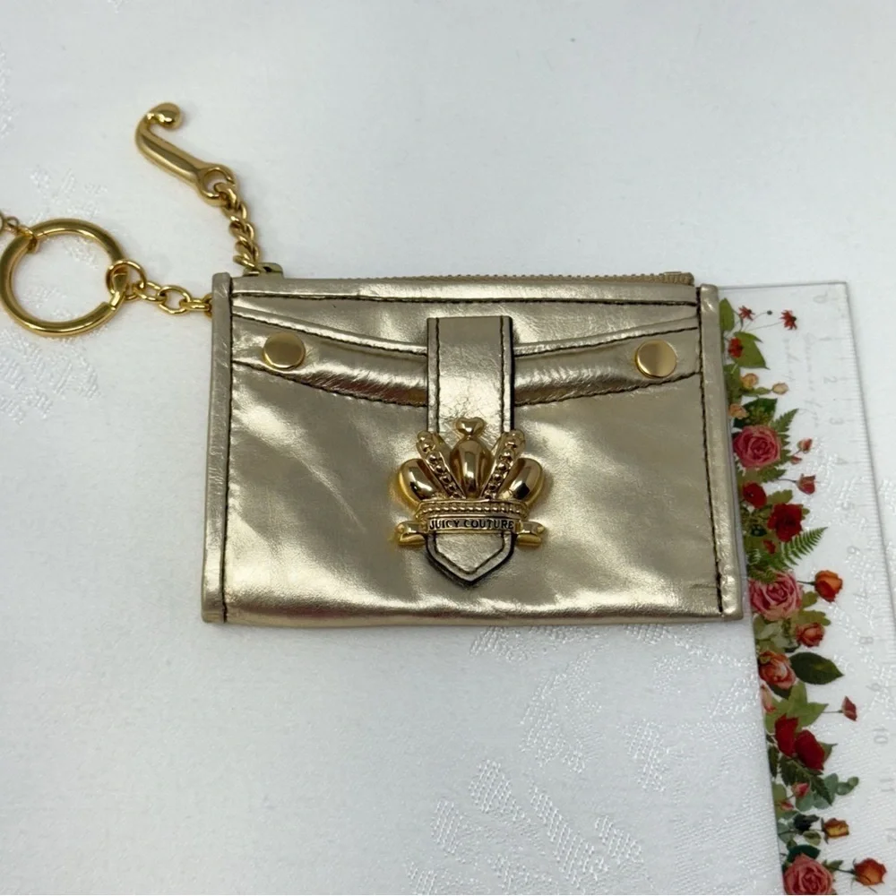 Juicy Couture Gold Metallic Crown Keychain Wallet Card Holder